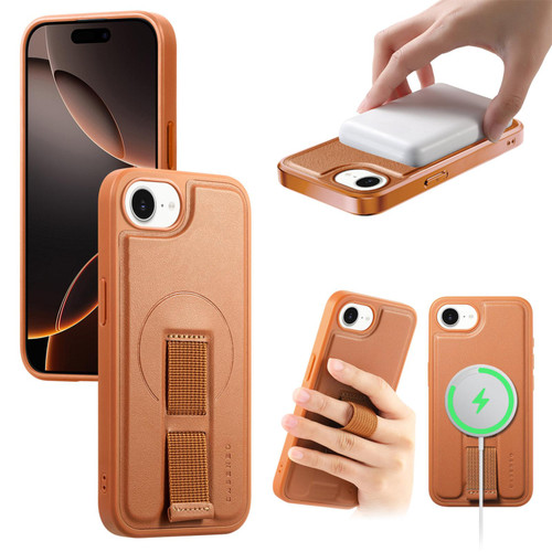 iPhone 17e / 16e CaseNeo Finger Grip Wristband MagSafe Back Phone Case - Brown