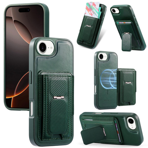 iPhone 17e / 16e CaseNeo Fold Holder Retro Elastic Card Bag Magnetic Back Phone Case - Green