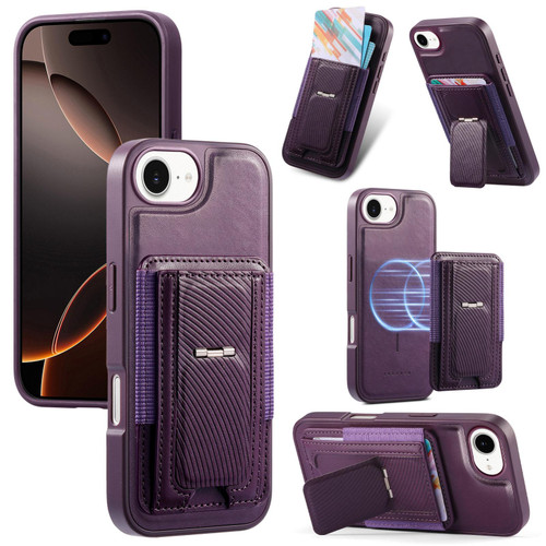 iPhone 17e / 16e CaseNeo Fold Holder Retro Elastic Card Bag Magnetic Back Phone Case - Purple