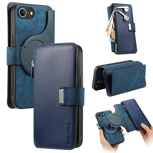 iPhone 17e / 16e CaseNeo MagSafe RFID Anti-theft Zipper Wallet Retro Leather Phone Case - Blue