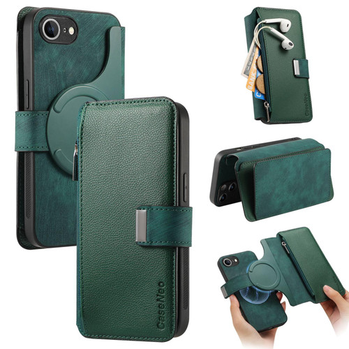 iPhone 17e / 16e CaseNeo MagSafe RFID Anti-theft Zipper Wallet Retro Leather Phone Case - Green