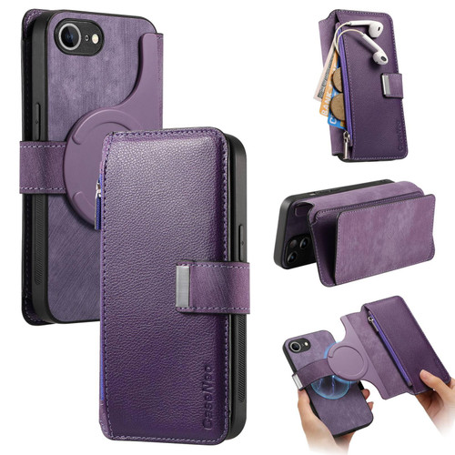 iPhone 17e / 16e CaseNeo MagSafe RFID Anti-theft Zipper Wallet Retro Leather Phone Case - Purple