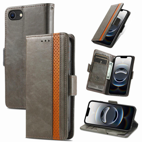 iPhone 17e / 16e CaseNeo Splicing Dual Magnetic Buckle Leather Phone Case - Gray