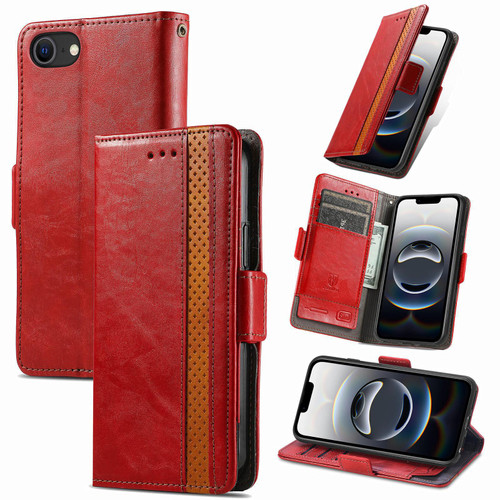 iPhone 17e / 16e CaseNeo Splicing Dual Magnetic Buckle Leather Phone Case - Red