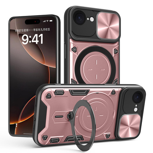 iPhone 17e / 16e CD Texture Sliding Camshield Magnetic Holder Phone Case - Pink
