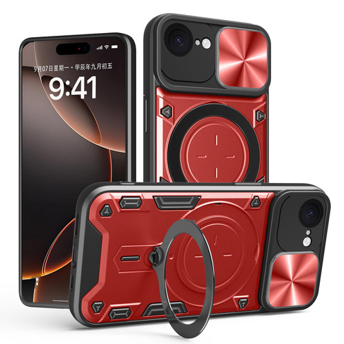 iPhone 17e / 16e CD Texture Sliding Camshield Magnetic Holder Phone Case - Red