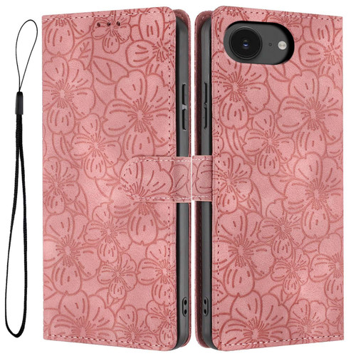 iPhone 17e / 16e Cherry Blossoms Embossed Leather Phone Case - Pink