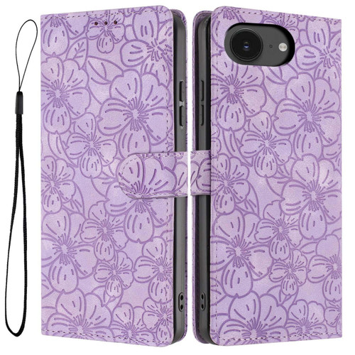 iPhone 17e / 16e Cherry Blossoms Embossed Leather Phone Case - Purple