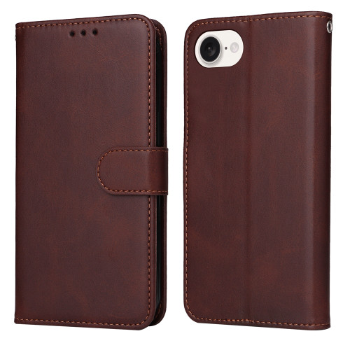 iPhone 17e / 16e Classic Calf Texture Flip Leather Phone Case - Brown