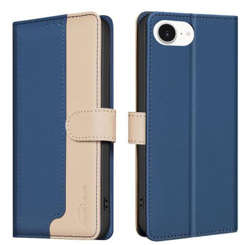 iPhone 17e / 16e Color Matching RFID Anti-theft Leather Phone Case - Blue