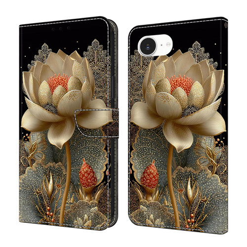 iPhone 17e / 16e Crystal-Like Painted Vegan Leather Phone Case - Golden Lotus