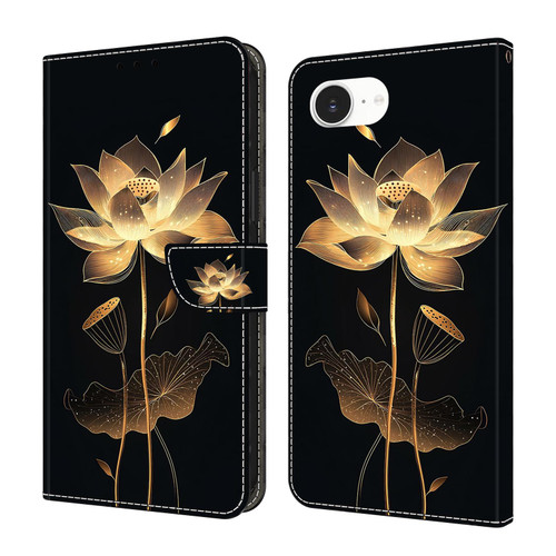 iPhone 17e / 16e Crystal-Like Painted Vegan Leather Phone Case - Golden Thread Lotus
