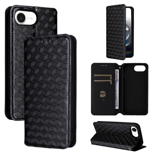 iPhone 17e / 16e Cubic Grid Texture Flip Leather Phone Case - Black
