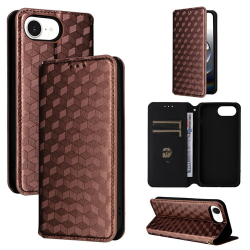 iPhone 17e / 16e Cubic Grid Texture Flip Leather Phone Case - Brown