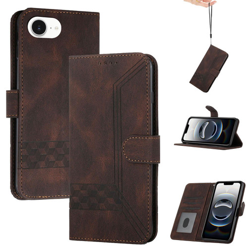 iPhone 17e / 16e Cubic Skin Feel Flip Leather Phone Case - Brown