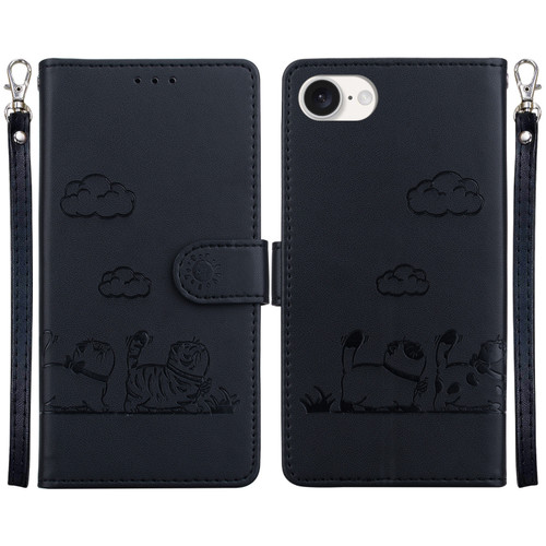 iPhone 17e / 16e Cute Cats RFID Leather Phone Case - Black