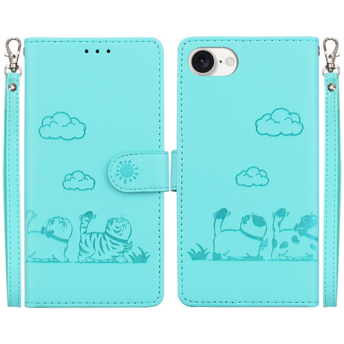 iPhone 17e / 16e Cute Cats RFID Leather Phone Case - Green