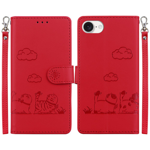 iPhone 17e / 16e Cute Cats RFID Leather Phone Case - Red