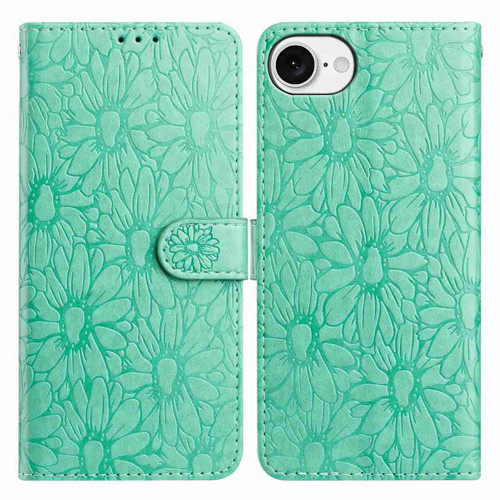 iPhone 17e / 16e Daisy Embossed Leather Phone Case - Green