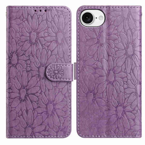 iPhone 17e / 16e Daisy Embossed Leather Phone Case - Light Purple