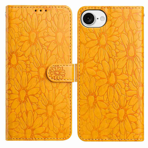 iPhone 17e / 16e Daisy Embossed Leather Phone Case - Yellow