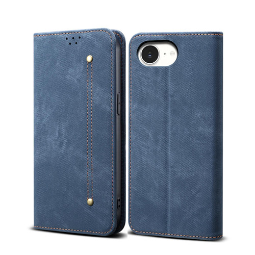 iPhone 17e / 16e Denim Texture Casual Style Horizontal Flip Leather Case - Blue