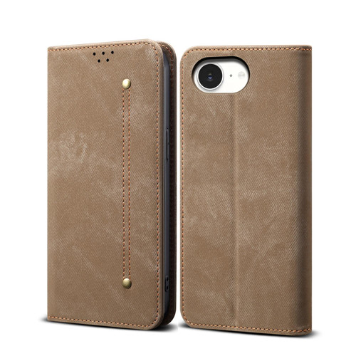 iPhone 17e / 16e Denim Texture Casual Style Horizontal Flip Leather Case - Khaki