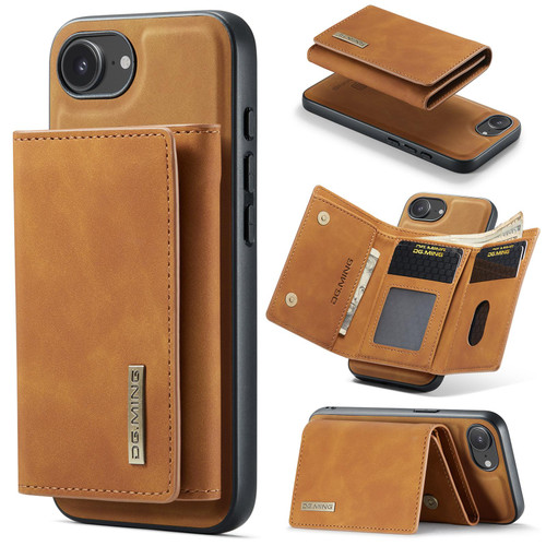 iPhone 17e / 16e DG.MING M1 Series 3-Fold Multi Card Wallet Leather Phone Case - Brown