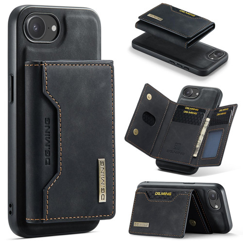 iPhone 17e / 16e DG.MING M2 Series 3-Fold Card Bag Wallet Leather Phone Case - Black