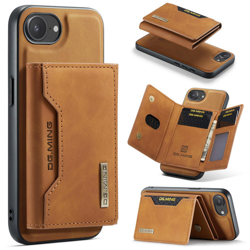 iPhone 17e / 16e DG.MING M2 Series 3-Fold Card Bag Wallet Leather Phone Case - Brown