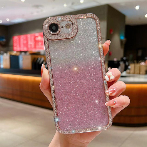 iPhone 17e / 16e Diamond Gradient Glitter Plated TPU Phone Case - Pink