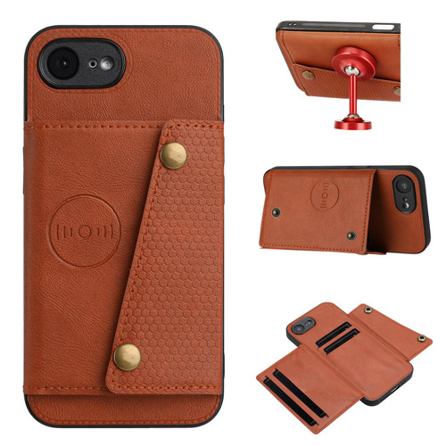 iPhone 17e / 16e Double Buckle Card Slots PU + TPU Phone Case - Brown