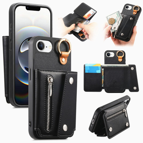 iPhone 17e / 16e Dream Wallet D Buckle Leather Back Cover Phone Case - Black