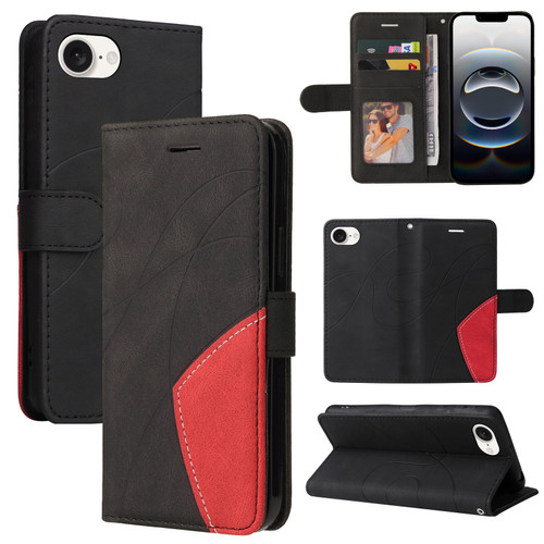 iPhone 17e / 16e Dual-color Splicing Flip Leather Phone Case - Black