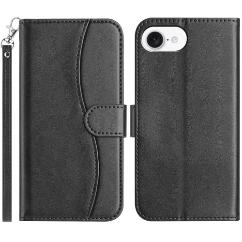 iPhone 17e / 16e Dual-Folded S-shape Leather Phone Case - Black