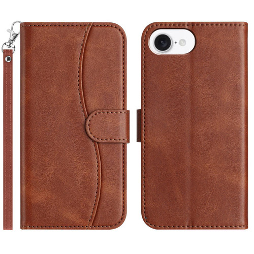 iPhone 17e / 16e Dual-Folded S-shape Leather Phone Case - Coffee