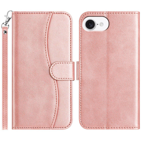 iPhone 17e / 16e Dual-Folded S-shape Leather Phone Case - Rose Gold