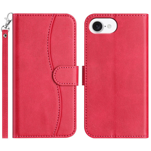 iPhone 17e / 16e Dual-Folded S-shape Leather Phone Case - Rose Red