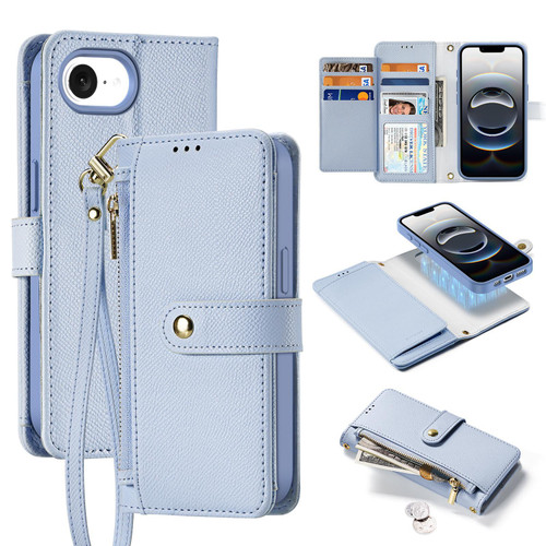 iPhone 17e / 16e DUX DUCIS Lawa Series 2 in 1 Wallet Zipper Detachable MagSafe Phone Case with Lanyard - Light Blue