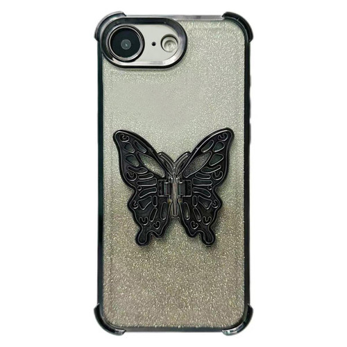 iPhone 17e / 16e Electroplated Glitter 3D Butterfly Four-corner Shockproof TPU Phone Case - Gradient Black