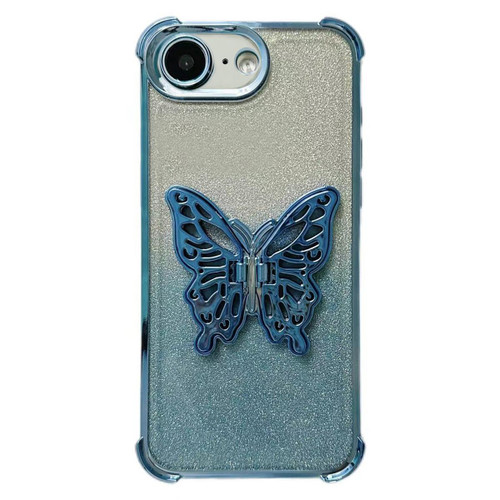 iPhone 17e / 16e Electroplated Glitter 3D Butterfly Four-corner Shockproof TPU Phone Case - Gradient Blue