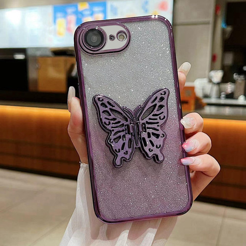 iPhone 17e / 16e Electroplated Gradient Glitter 3D Butterfly TPU Phone Case - Gradient Purple