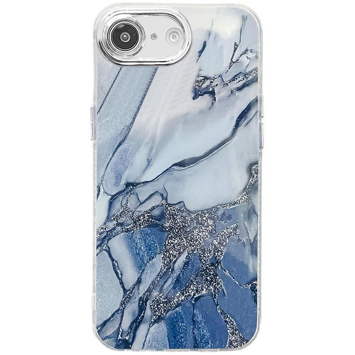 iPhone 17e / 16e Electroplated Marble Texture Phone Case - Navy Blue M17