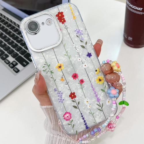 iPhone 17e / 16e Electroplating Flower Texture Wristband TPU Phone Case - Yellow Wildflower SH6