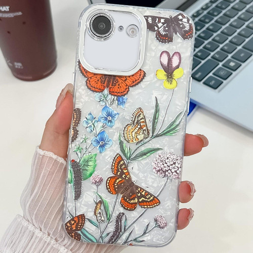 iPhone 17e / 16e Electroplating Flowers Plants Texture TPU Phone Case - Butterfly Love Flower FL17