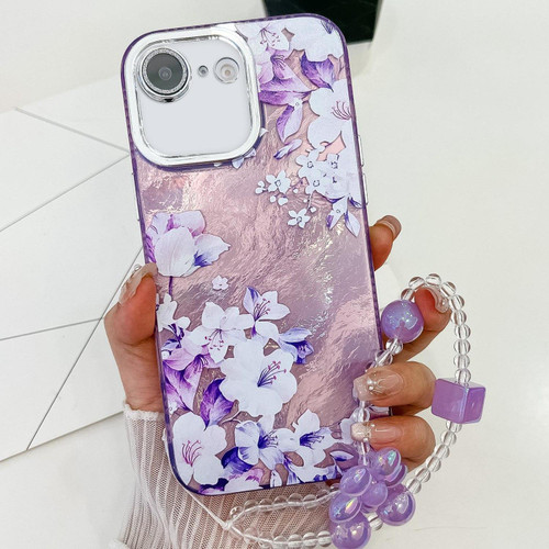 iPhone 17e / 16e Electroplating Flowers Plants Texture Wristband TPU Phone Case - Azalea FL4