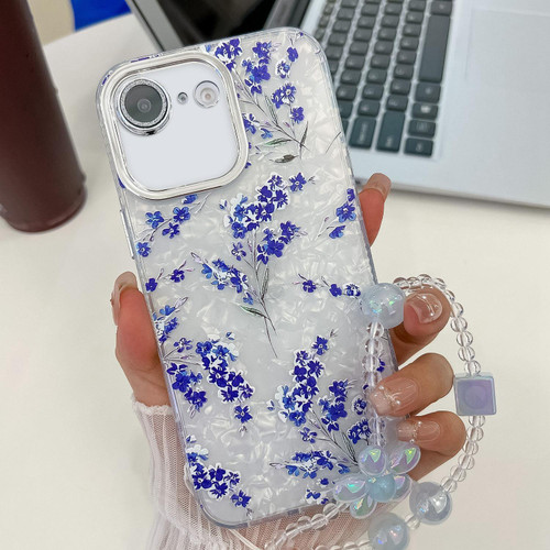 iPhone 17e / 16e Electroplating Flowers Plants Texture Wristband TPU Phone Case - Blue Flower FL13
