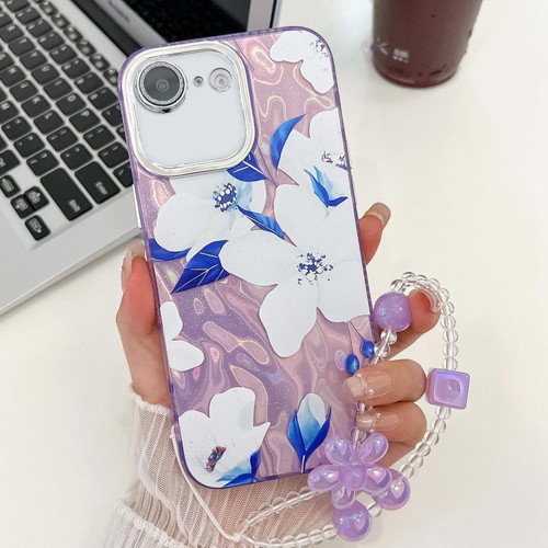 iPhone 17e / 16e Electroplating Flowers Plants Texture Wristband TPU Phone Case - Bougainvillea FL8