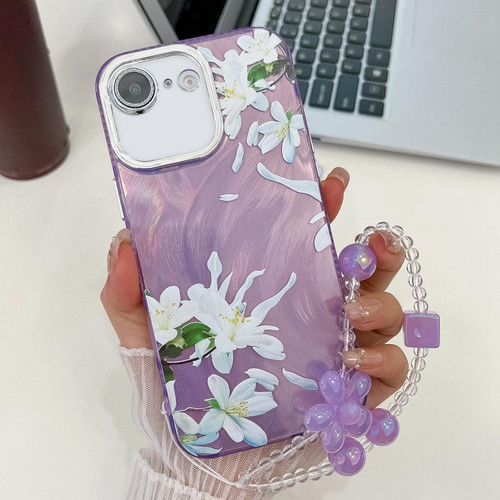 iPhone 17e / 16e Electroplating Flowers Plants Texture Wristband TPU Phone Case - Gardenia FL15