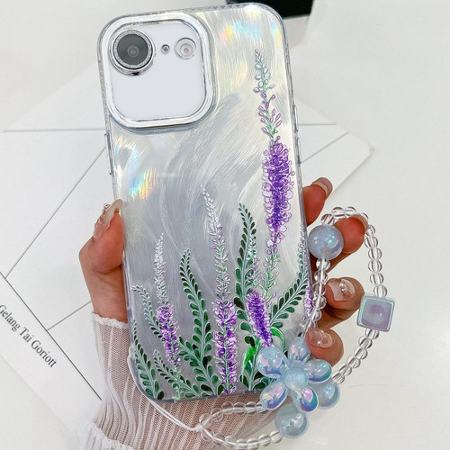 iPhone 17e / 16e Electroplating Flowers Plants Texture Wristband TPU Phone Case - Lavender FL3